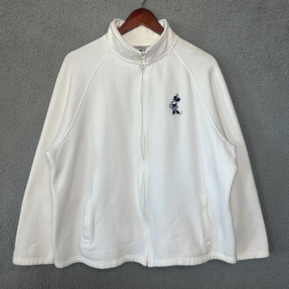 Disney Sweaters - Disneyland Sweater Women XXL 2XL White Minnie Mouse Cotton Full Zip Embroidered